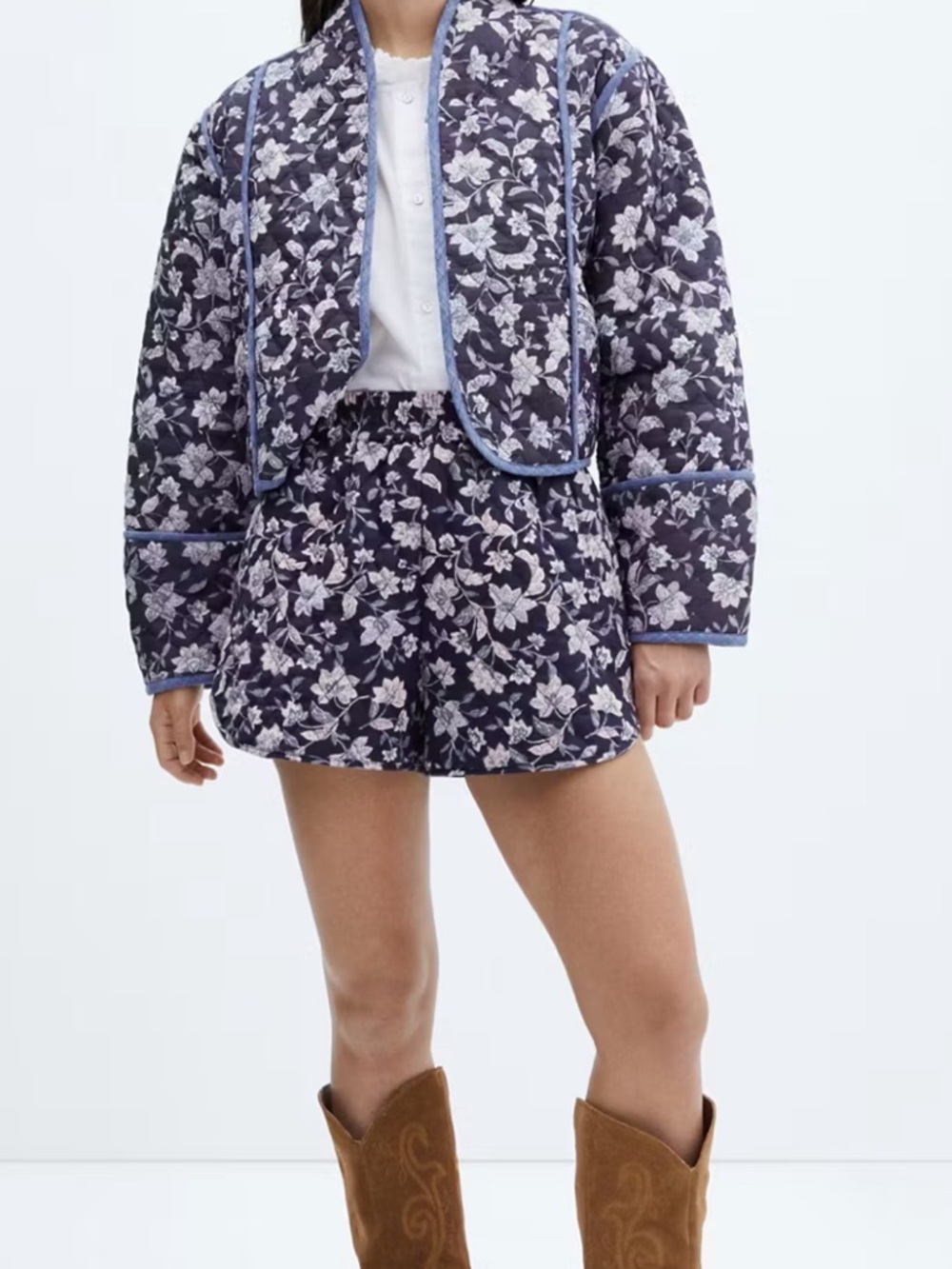 Mango Navy Floral Quilted Shorts